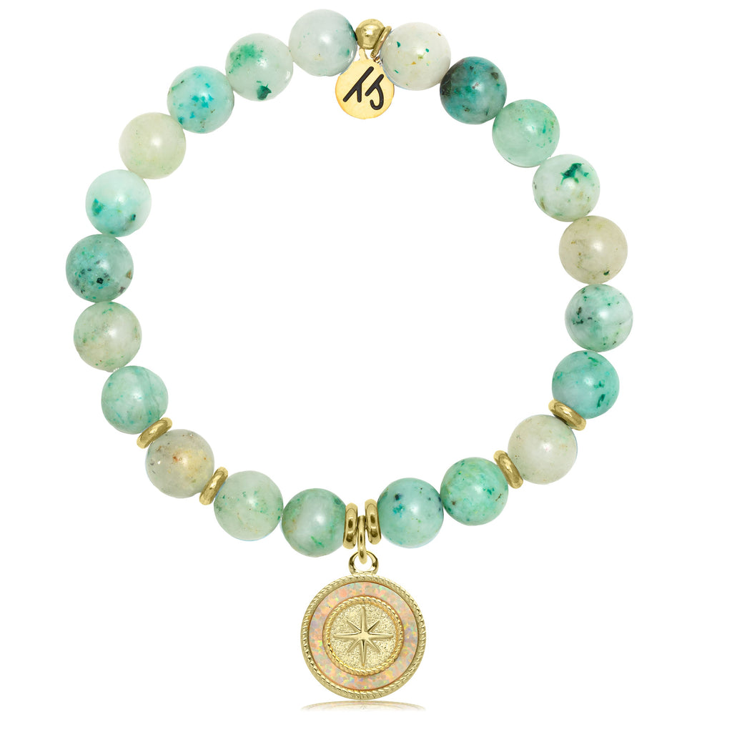Gold Collection - Caribbean Quartzite Stone Bracelet with North Star Gold Charm