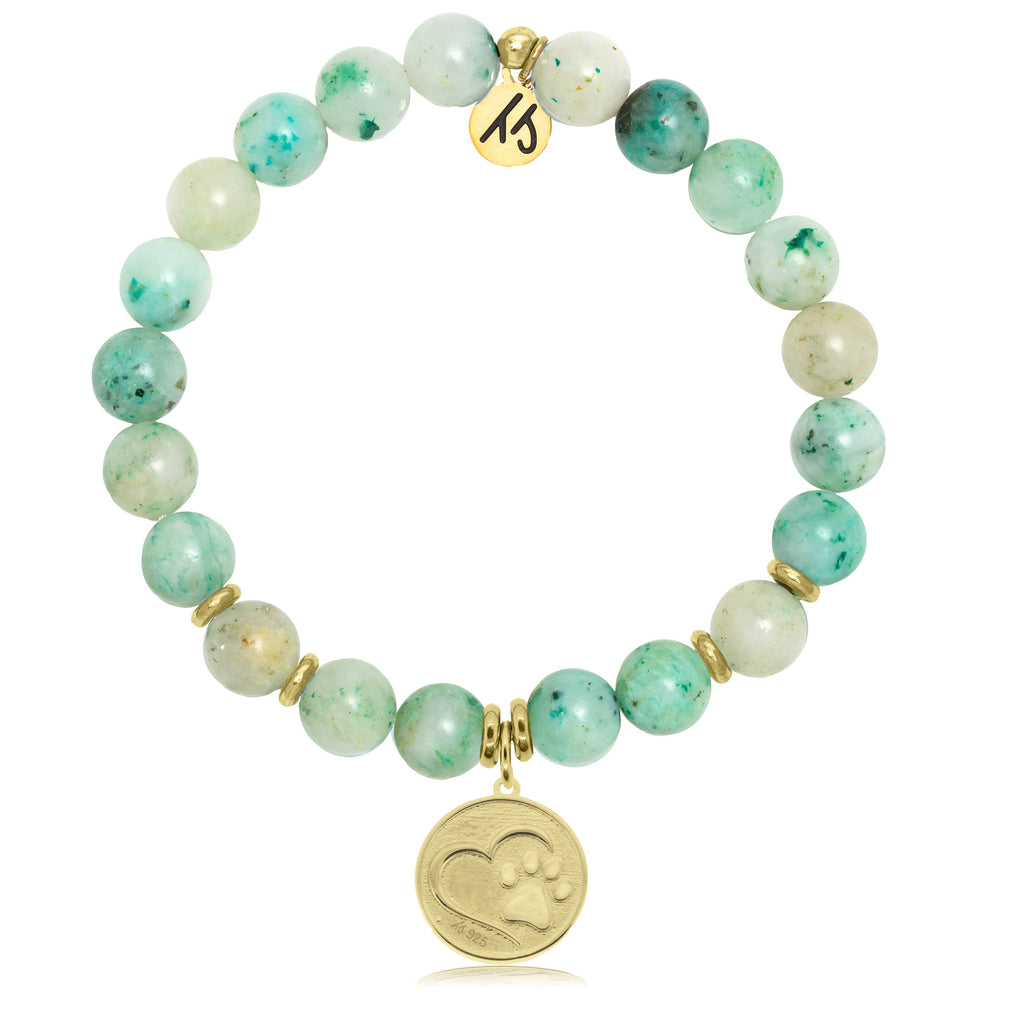 Gold Collection - Caribbean Quartzite Stone Bracelet with Paw Print Gold Charm