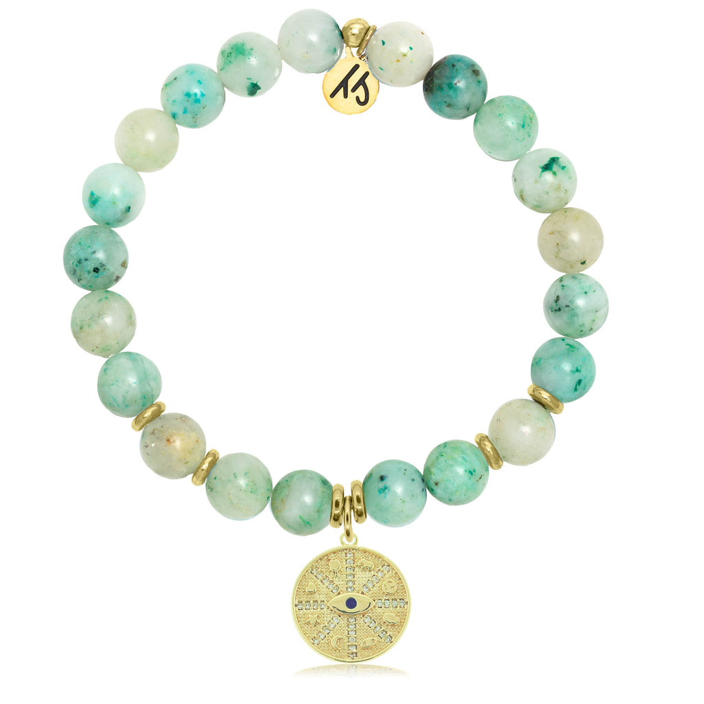 Gold Collection - Caribbean Quartzite Stone Bracelet with Protection Gold Charm