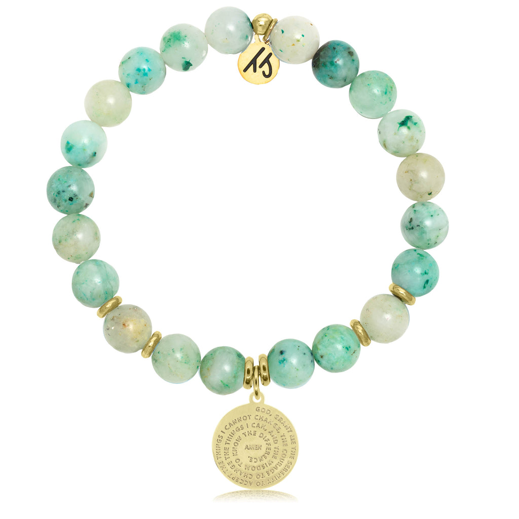 Gold Collection - Caribbean Quartzite Stone Bracelet with Serenity Prayer Gold Charm