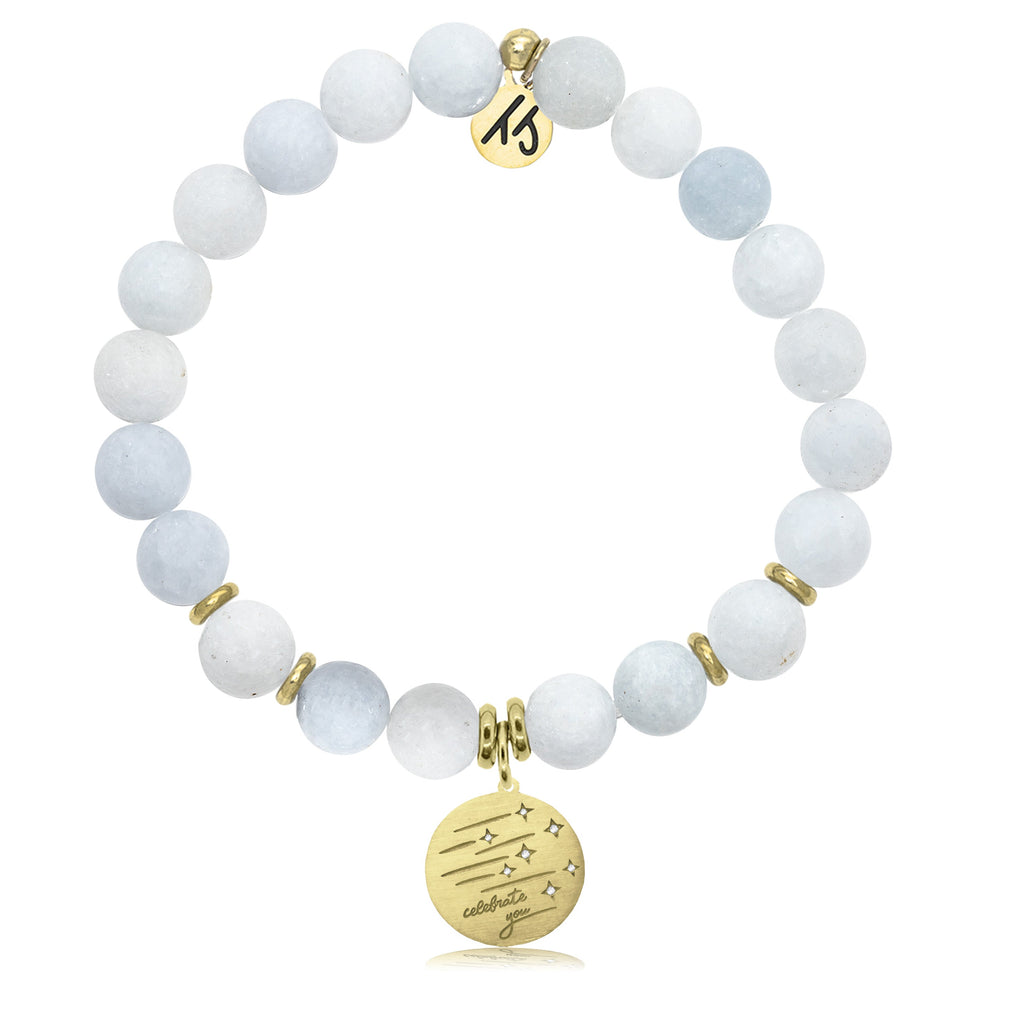 Gold Collection - Celestine Stone Bracelet with Birthday Wishes Gold Charm