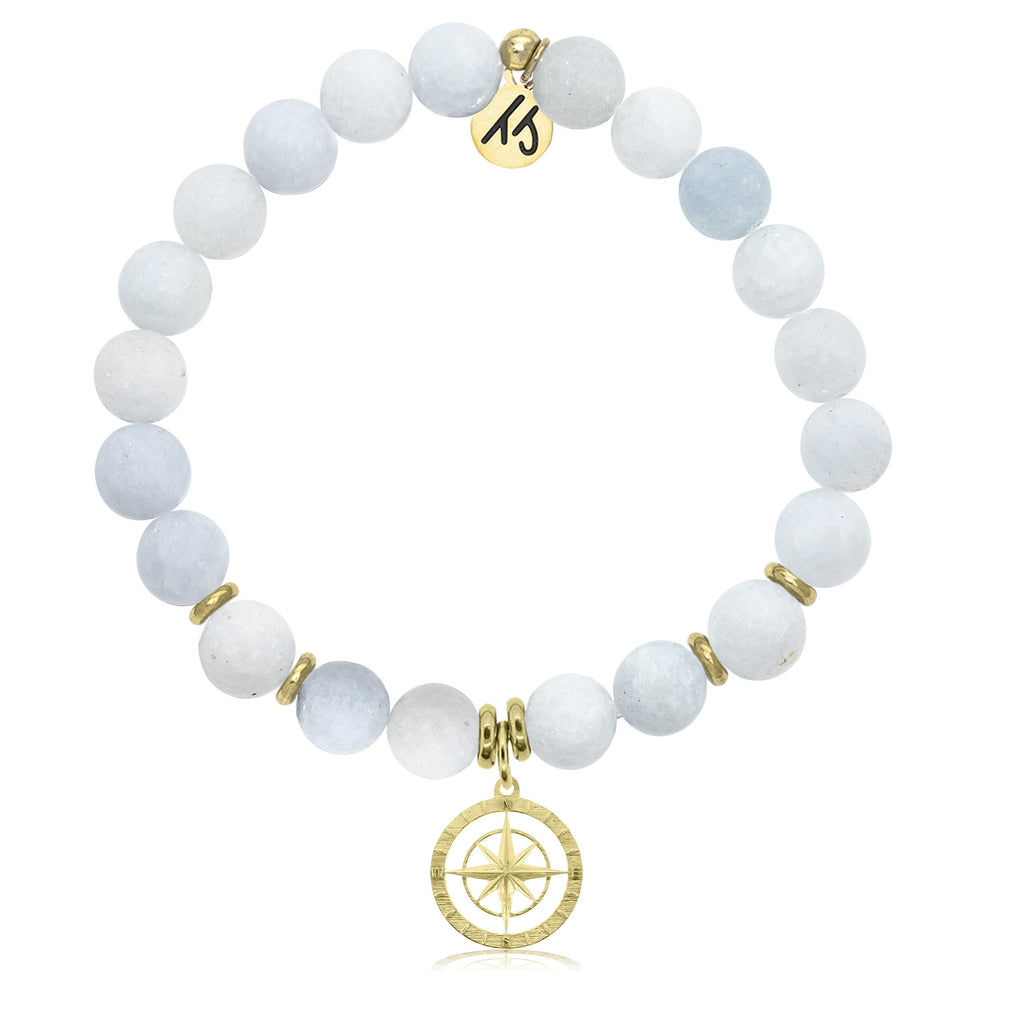 Gold Collection - Celestine Stone Bracelet with Compass Rose Gold Charm