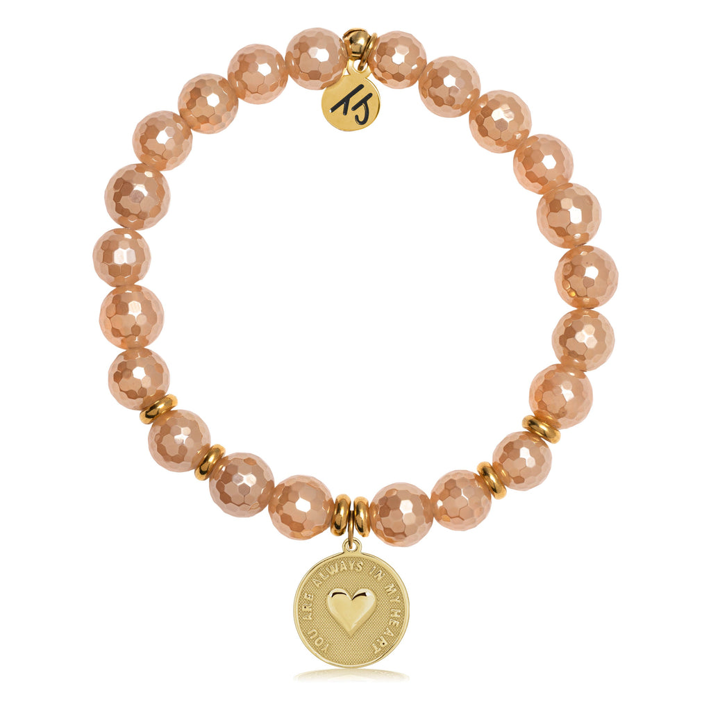 Gold Collection - Champagne Agate Stone Bracelet with Always in My Heart Gold Charm