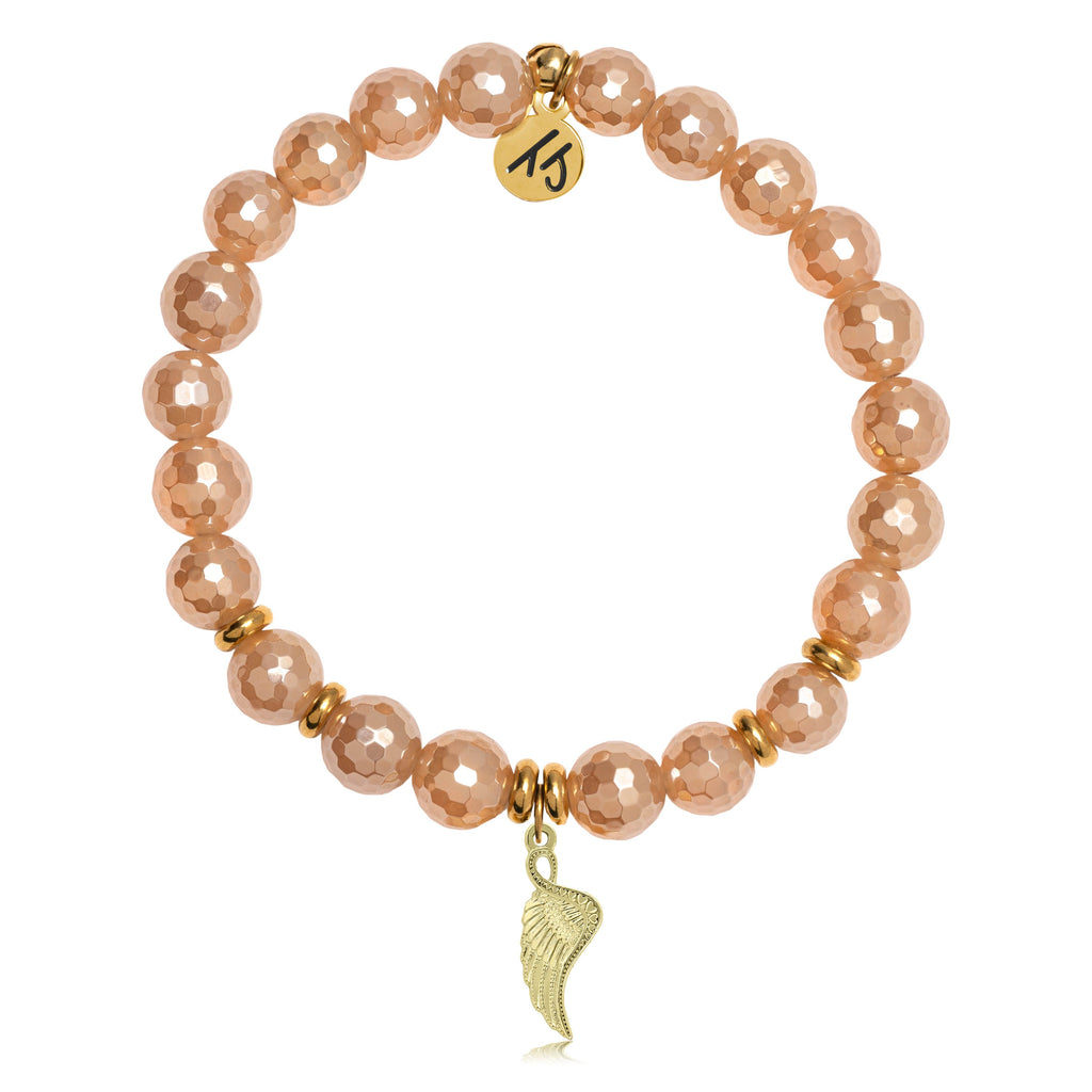 Gold Collection - Champagne Agate Stone Bracelet with Angel Blessings Gold Charm