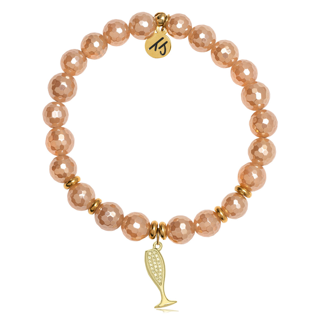Gold Collection - Champagne Agate Stone Bracelet with Cheers Gold Charm