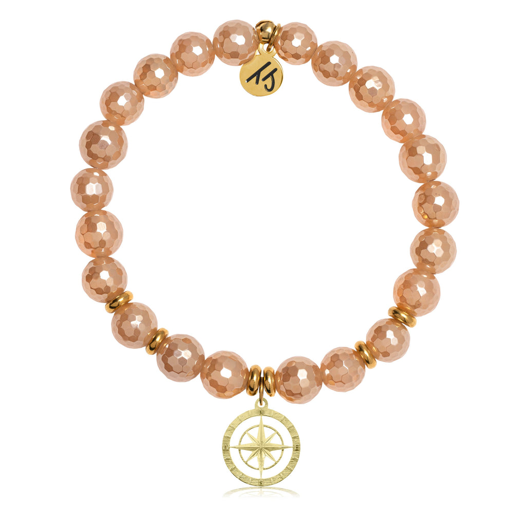 Gold Collection - Champagne Agate Stone Bracelet with Compass Rose Gold Charm