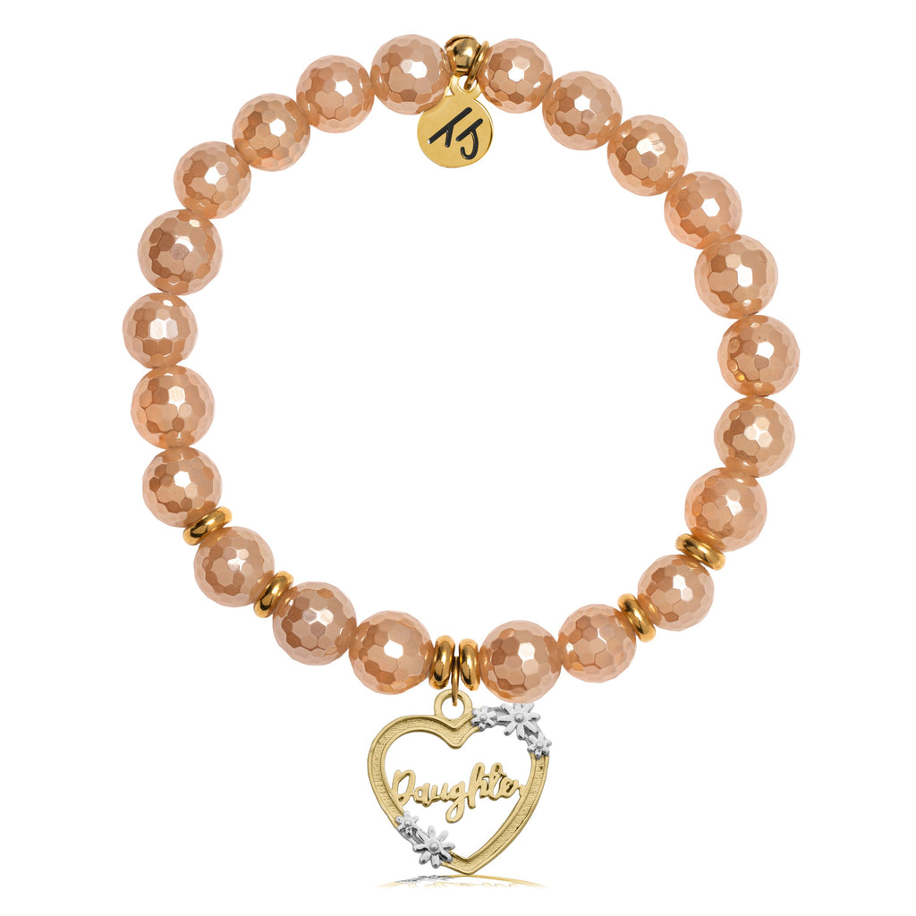 Gold Collection - Champagne Agate Stone Bracelet with Heart Daughter Charm