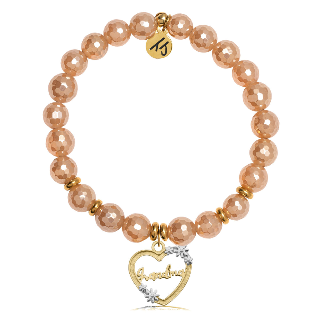 Gold Collection - Champagne Agate Stone Bracelet with Heart Grandma Charm