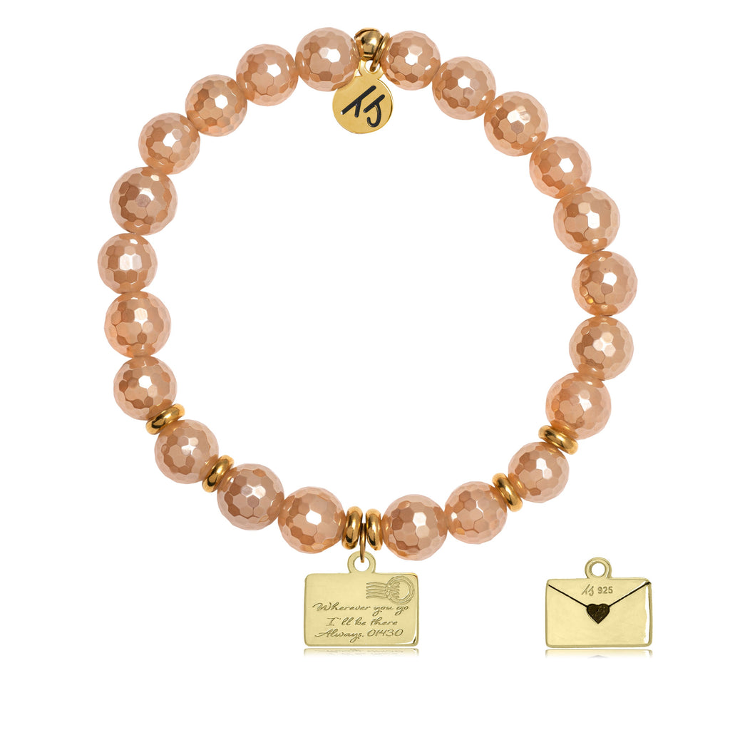 Gold Collection - Champagne Agate Stone Bracelet with Love Letter Gold Charm