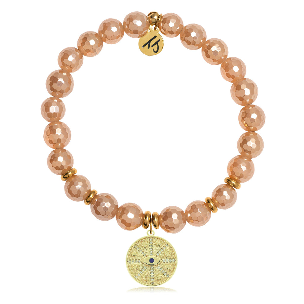 Gold Collection - Champagne Agate Stone Bracelet with Protection Gold Charm