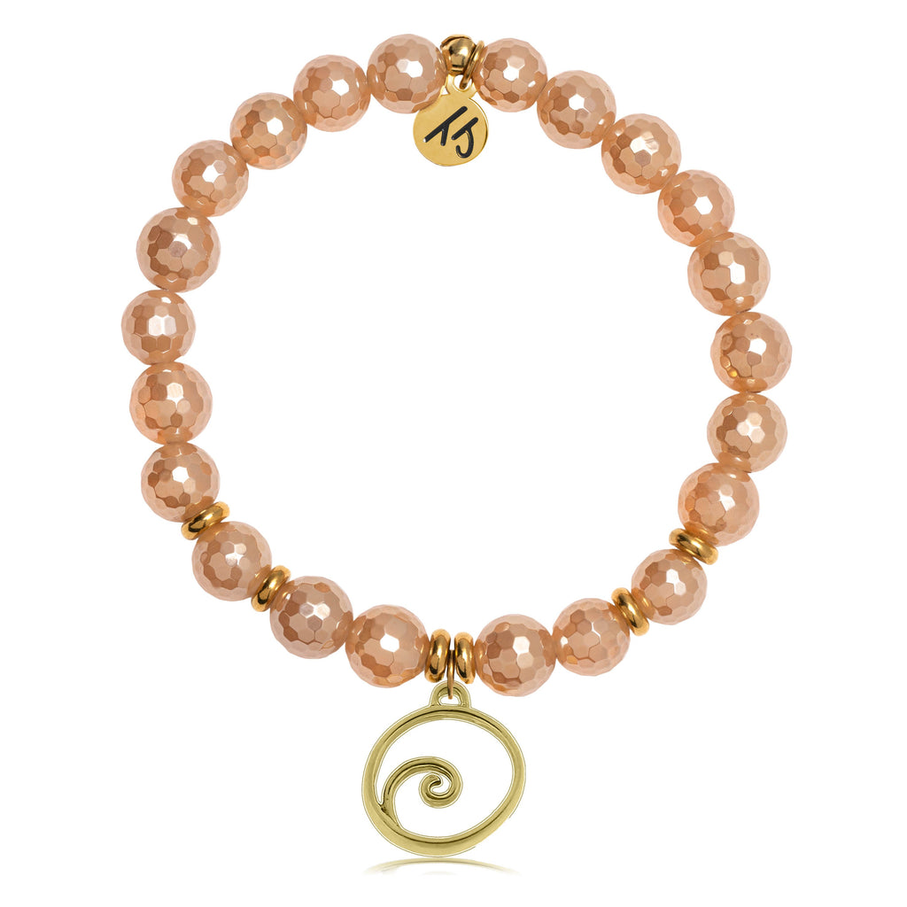 Gold Collection - Champagne Agate Stone Bracelet with Wave Gold Charm