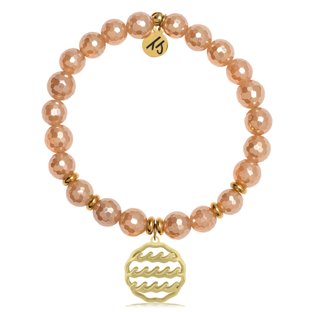 Gold Collection - Champagne Agate Stone Bracelet with Waves of Life Gold Charm