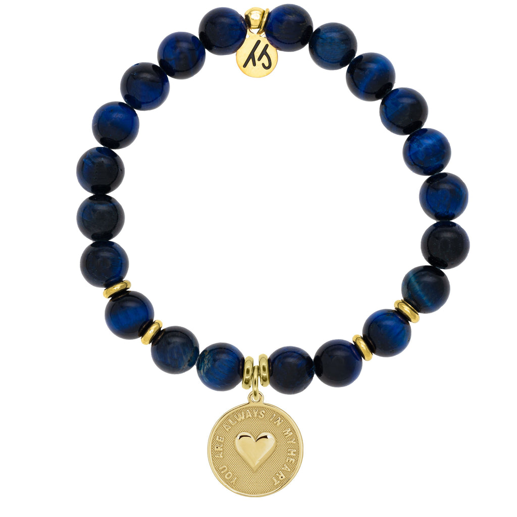 Gold Collection - Lapis Tiger's Eye Stone Bracelet with Always in my Heart Gold Charm