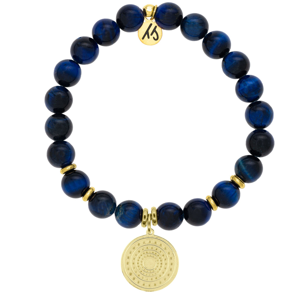 Gold Collection - Lapis Tiger's Eye Stone Bracelet with Family Circle Gold Charm