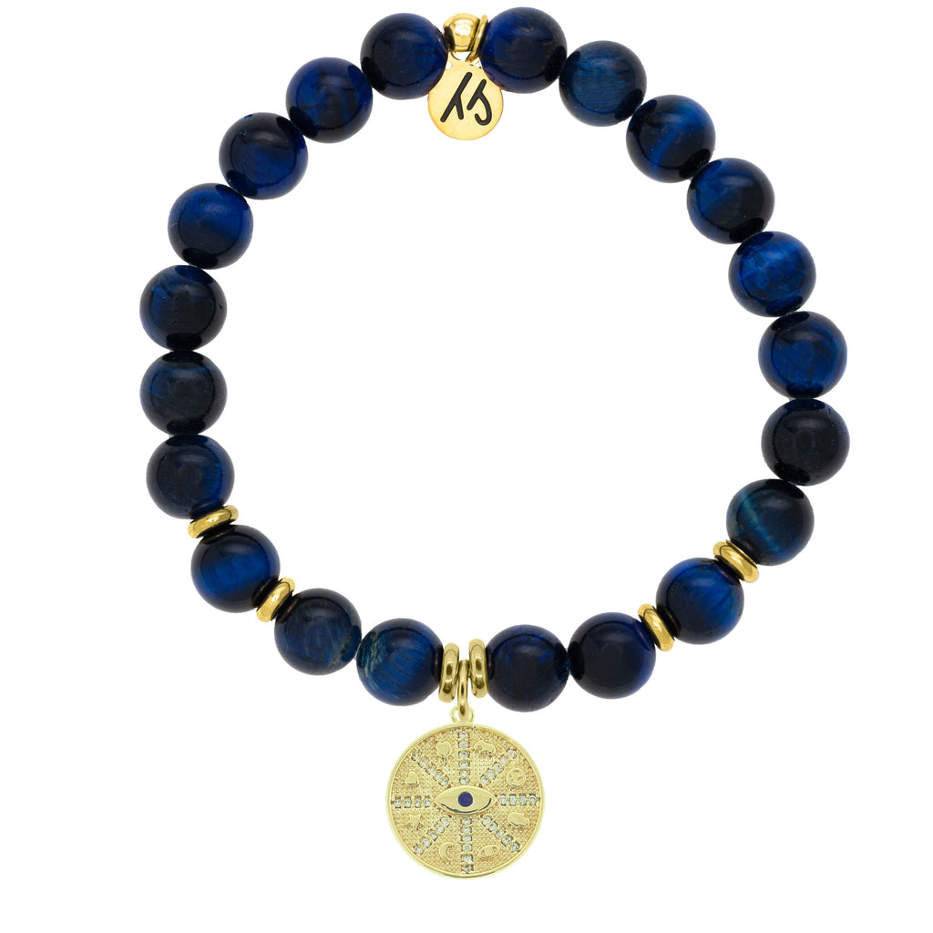 Gold Collection - Lapis Tiger's Eye Stone Bracelet with Protection Gold Charm
