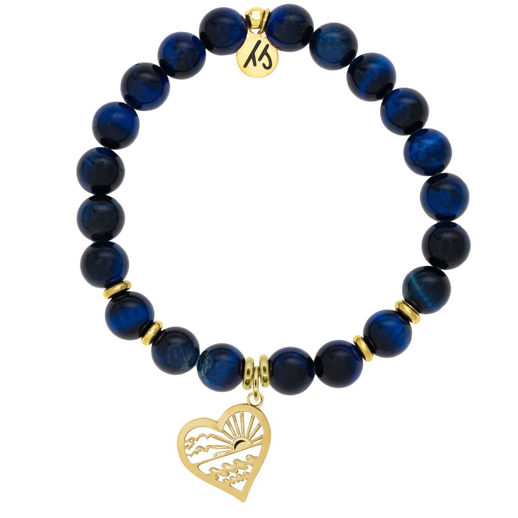 Gold Collection - Lapis Tiger's Eye Stone Bracelet with Seas the Day Gold Charm