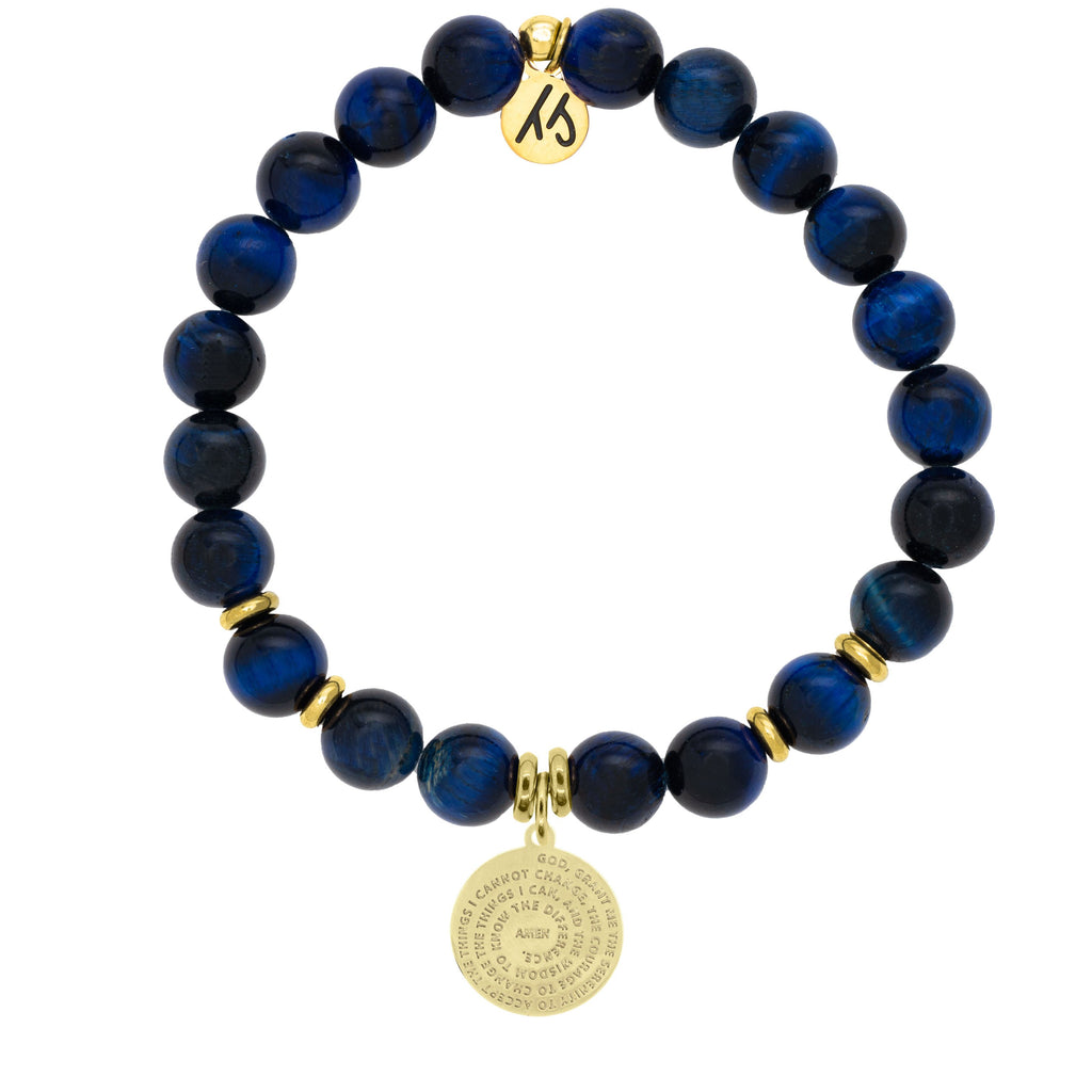 Gold Collection - Lapis Tiger's Eye Stone Bracelet with Serenity Prayer Gold Charm