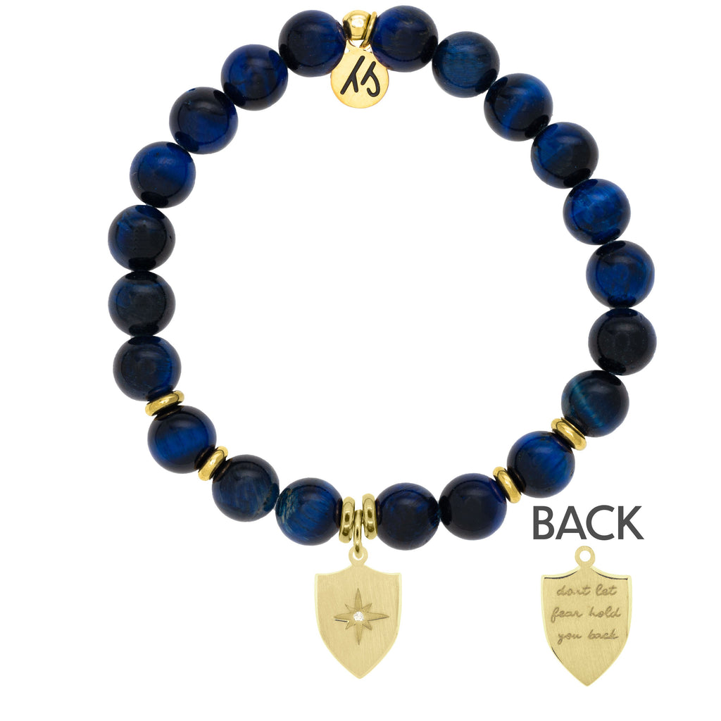 Gold Collection - Lapis Tiger's Eye Stone Bracelet with Shield Gold Charm