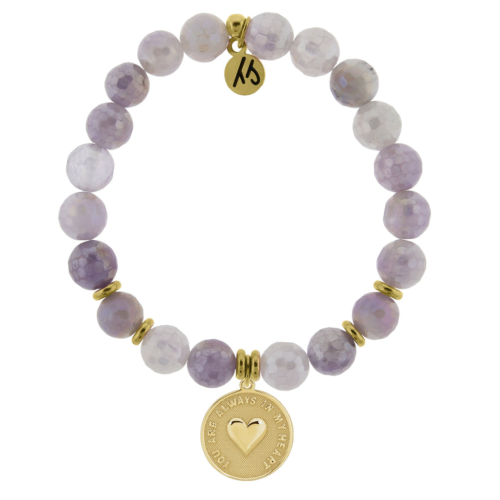 Gold Collection - Mauve Jade Stone Bracelet with Always in My Heart Gold Charm