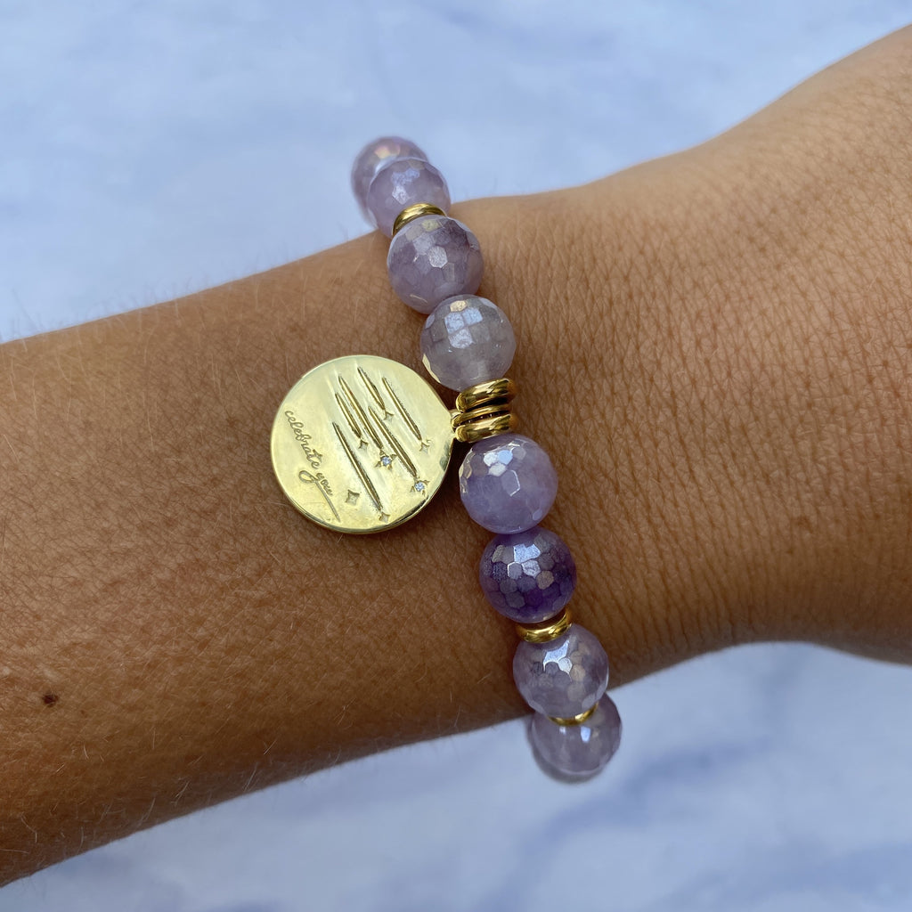 Gold Collection - Mauve Jade Gemstone Bracelet with Birthday Wishes ...