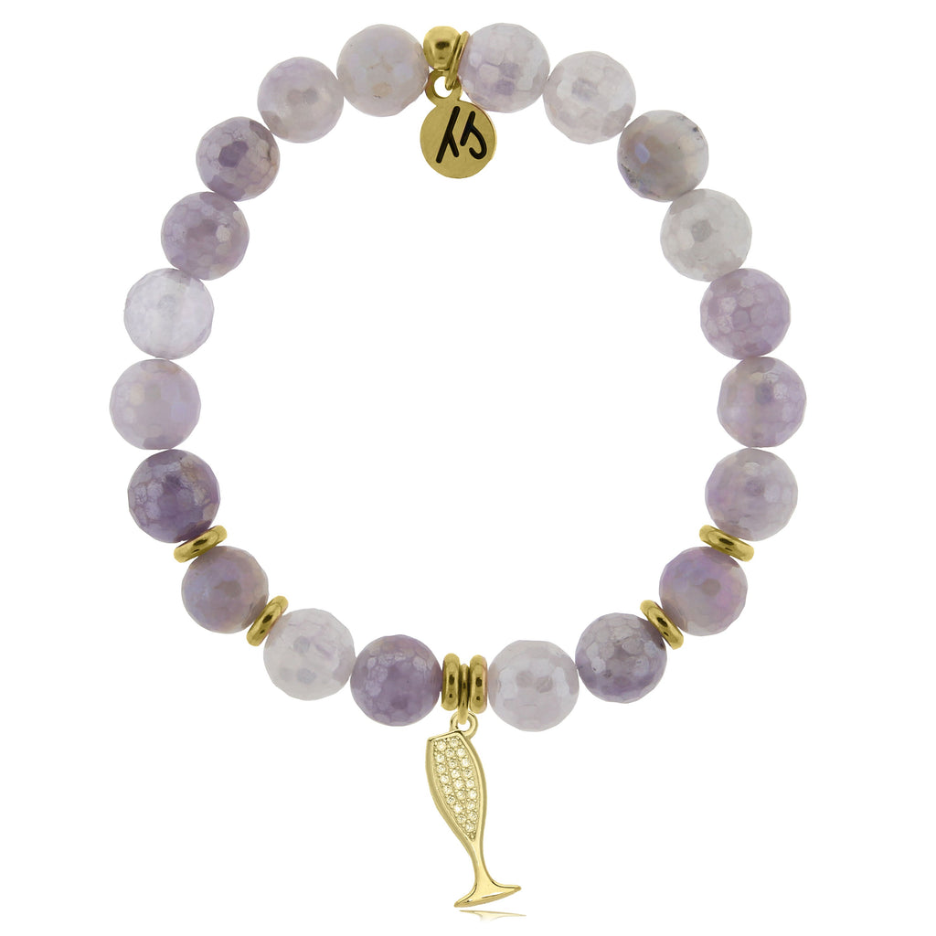 Gold Collection - Mauve Jade Stone Bracelet with Cheers Gold Charm