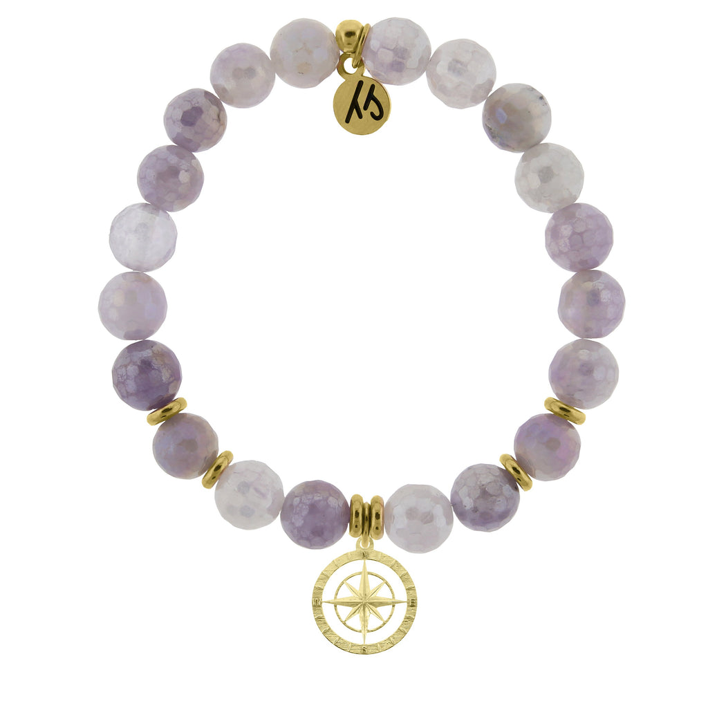 Gold Collection - Mauve Jade Stone Bracelet with Compass Rose Gold Charm