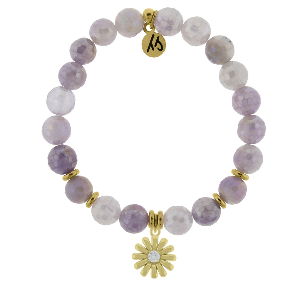 Gold Collection - Mauve Jade Stone Bracelet with Daisy Gold Charm