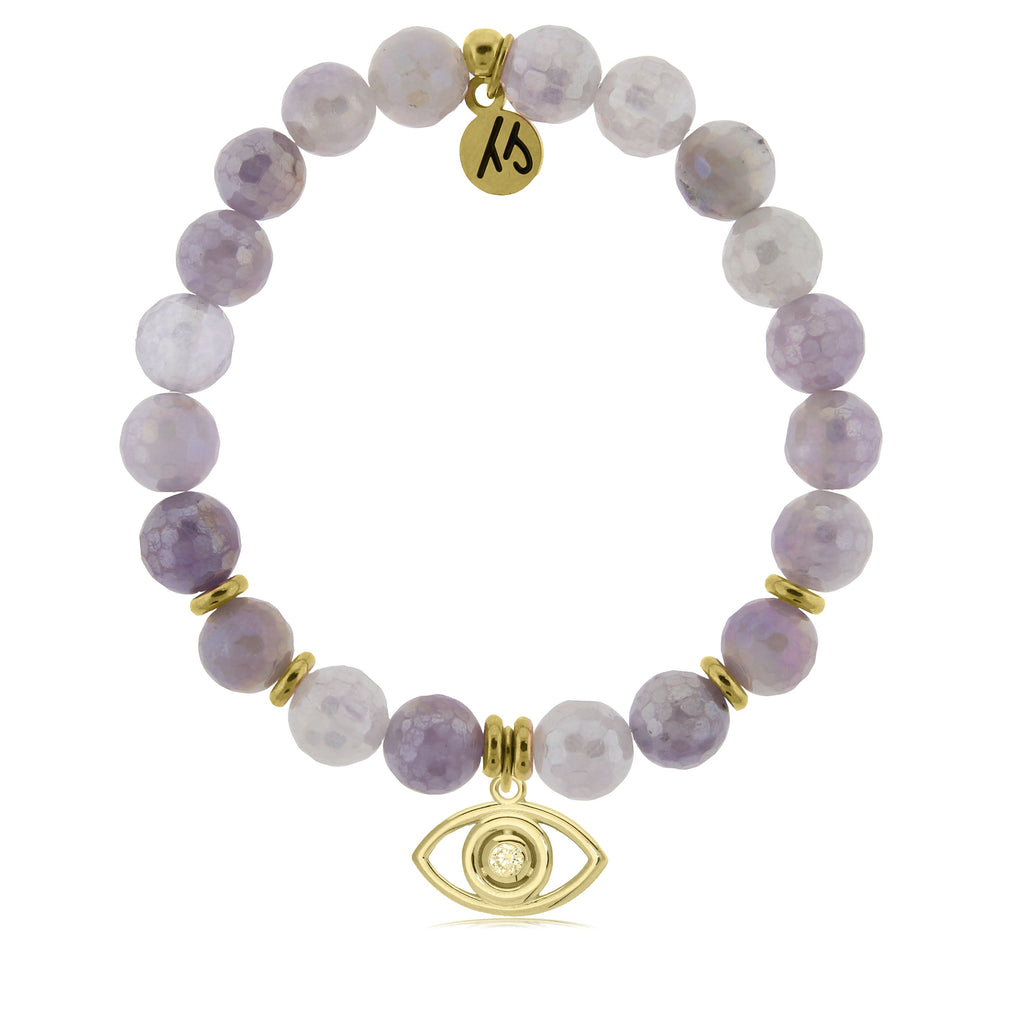 Gold Collection - Mauve Jade Stone Bracelet with Evil Eye Gold Charm