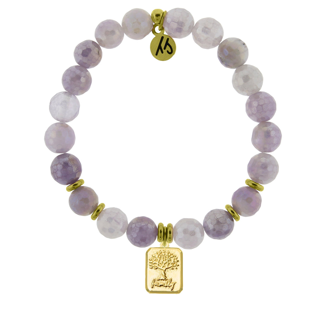 Gold Collection - Mauve Jade Stone Bracelet with Family Tree Gold Charm