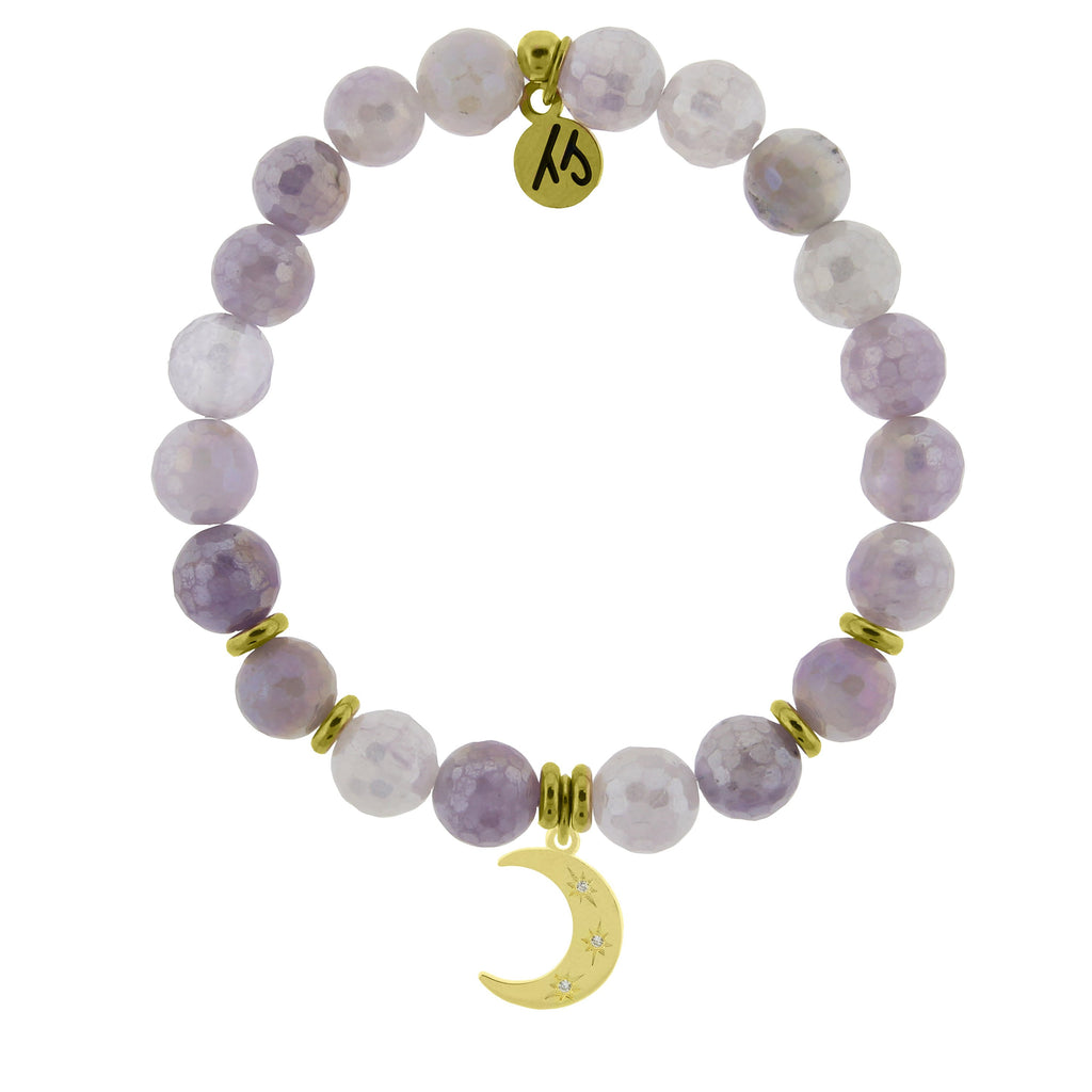 Gold Collection - Mauve Jade Stone Bracelet with Friendship Stars Gold Charm