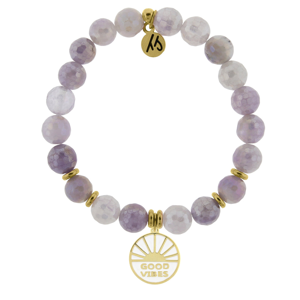 Gold Collection - Mauve Jade Stone Bracelet with Good Vibes Gold Charm