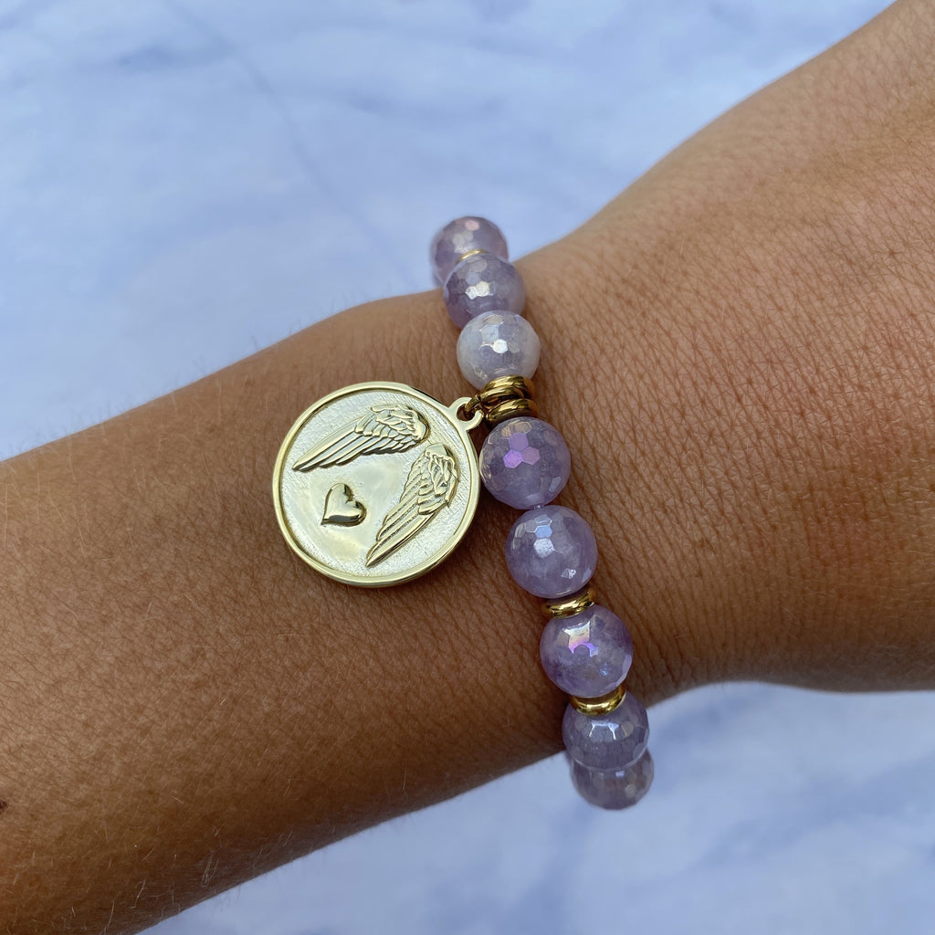 Gold Collection - Mauve Jade Stone Bracelet with Guardian Gold Charm