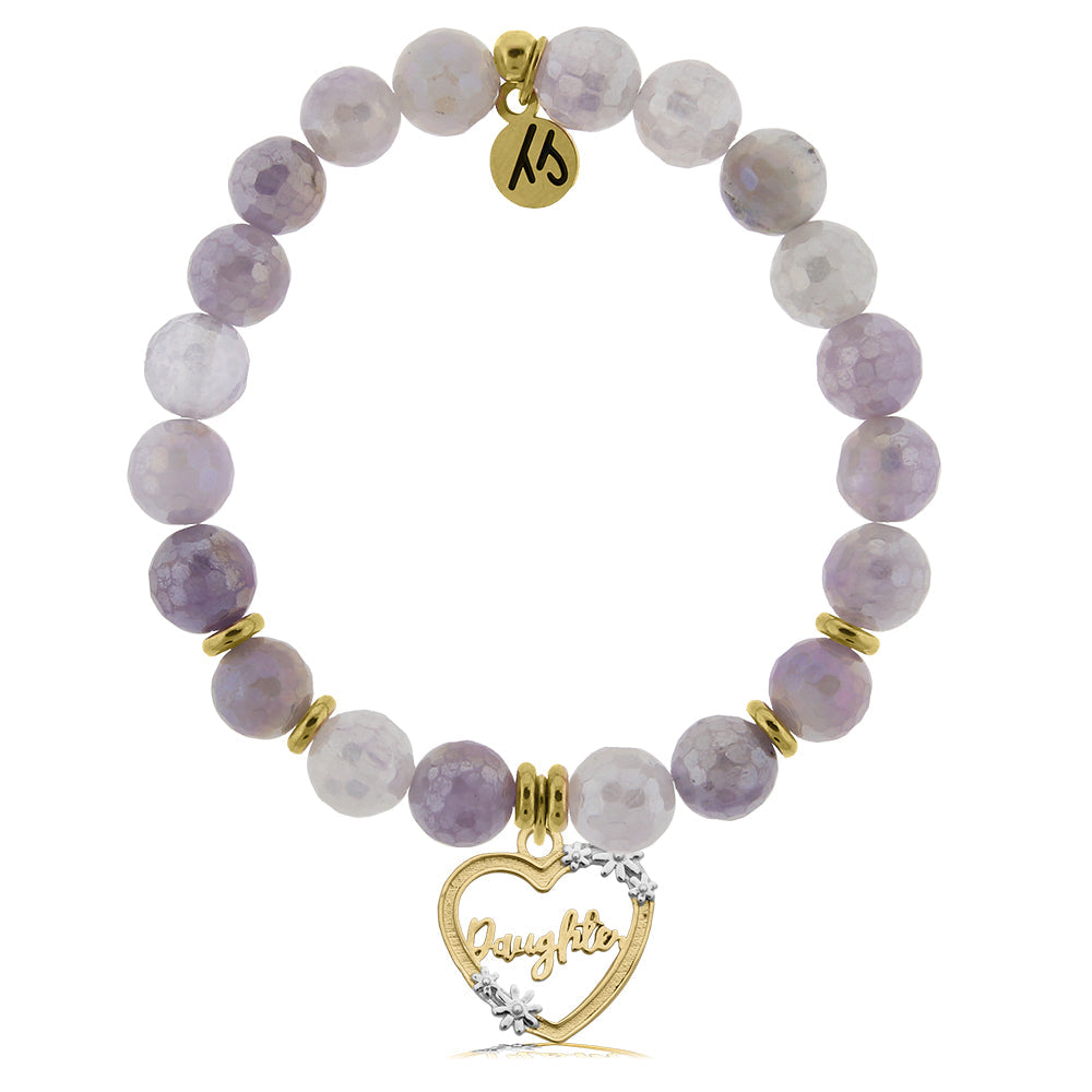 Gold Collection - Mauve Jade Stone Bracelet with Heart Daughter Gold Charm
