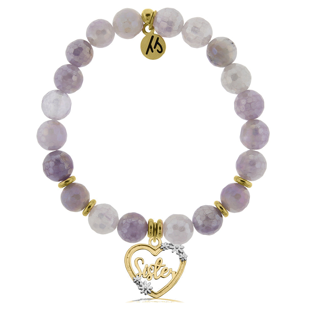 Gold Collection - Mauve Jade Stone Bracelet with Heart Sister Gold Charm