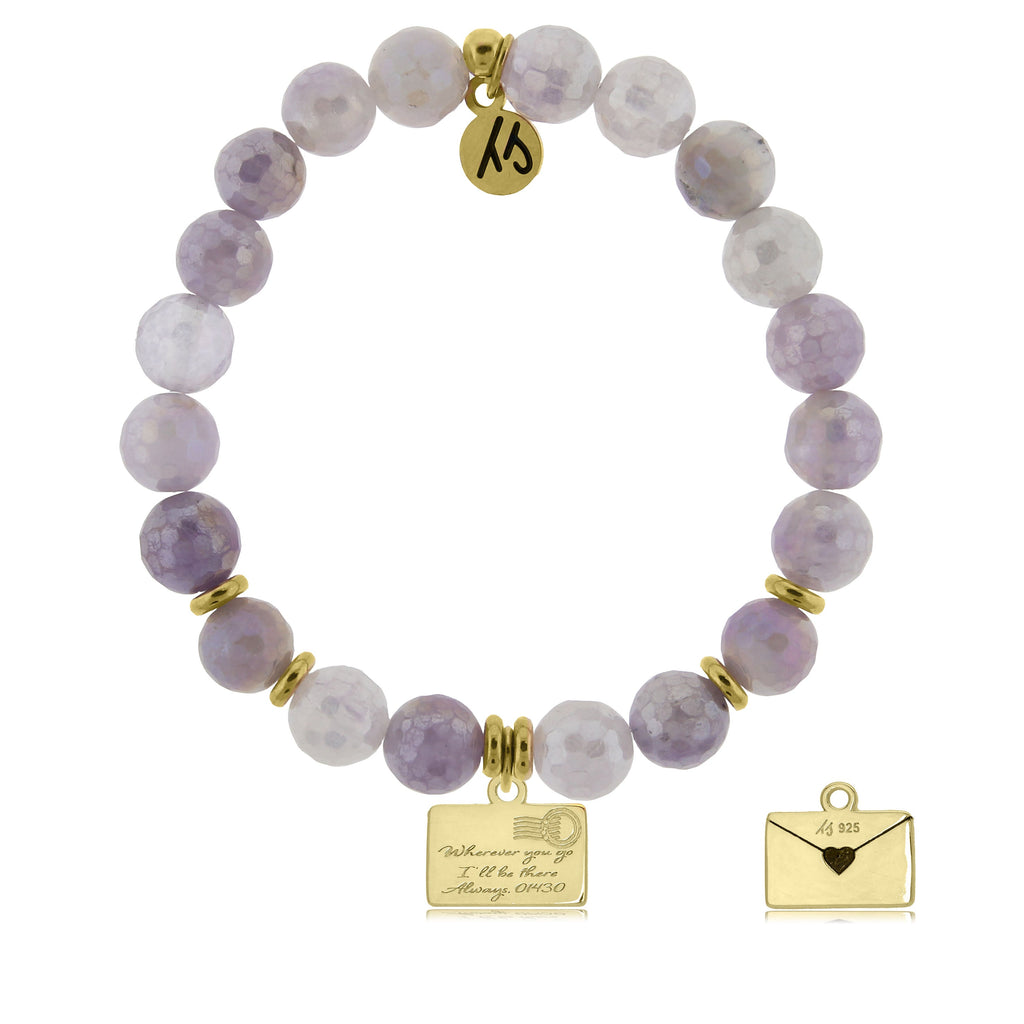 Gold Collection - Mauve Jade Stone Bracelet with Love Letter Gold Charm