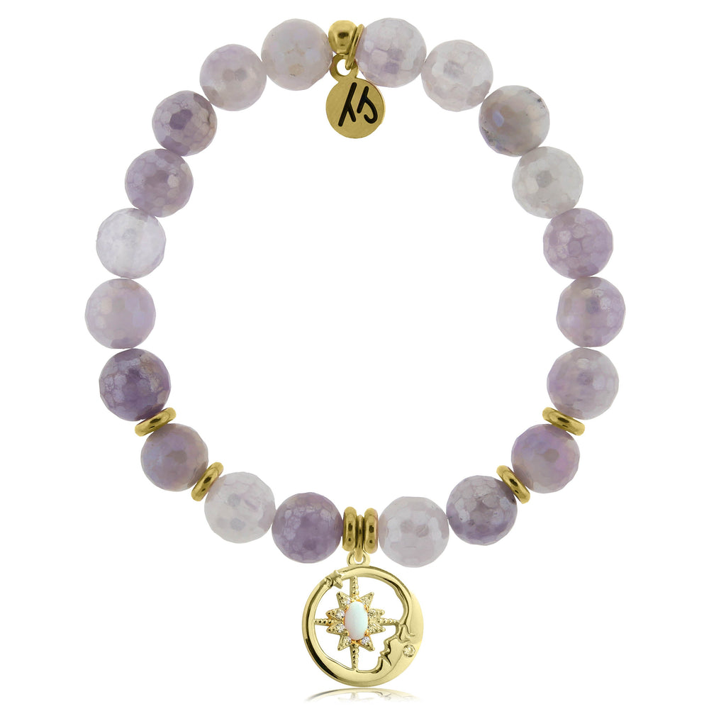 Gold Collection - Mauve Jade Stone Bracelet with Moonlight Gold Charm