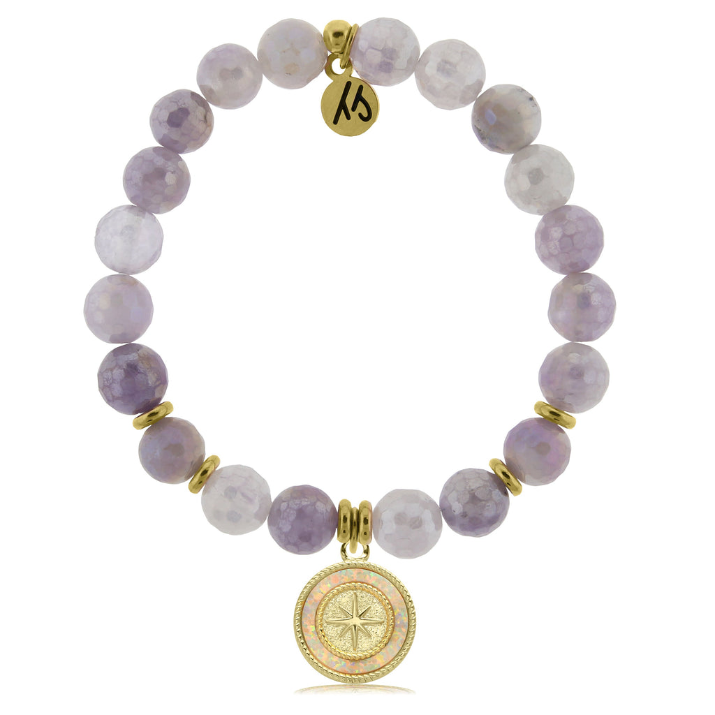Gold Collection - Mauve Jade Stone Bracelet with North Star Gold Charm