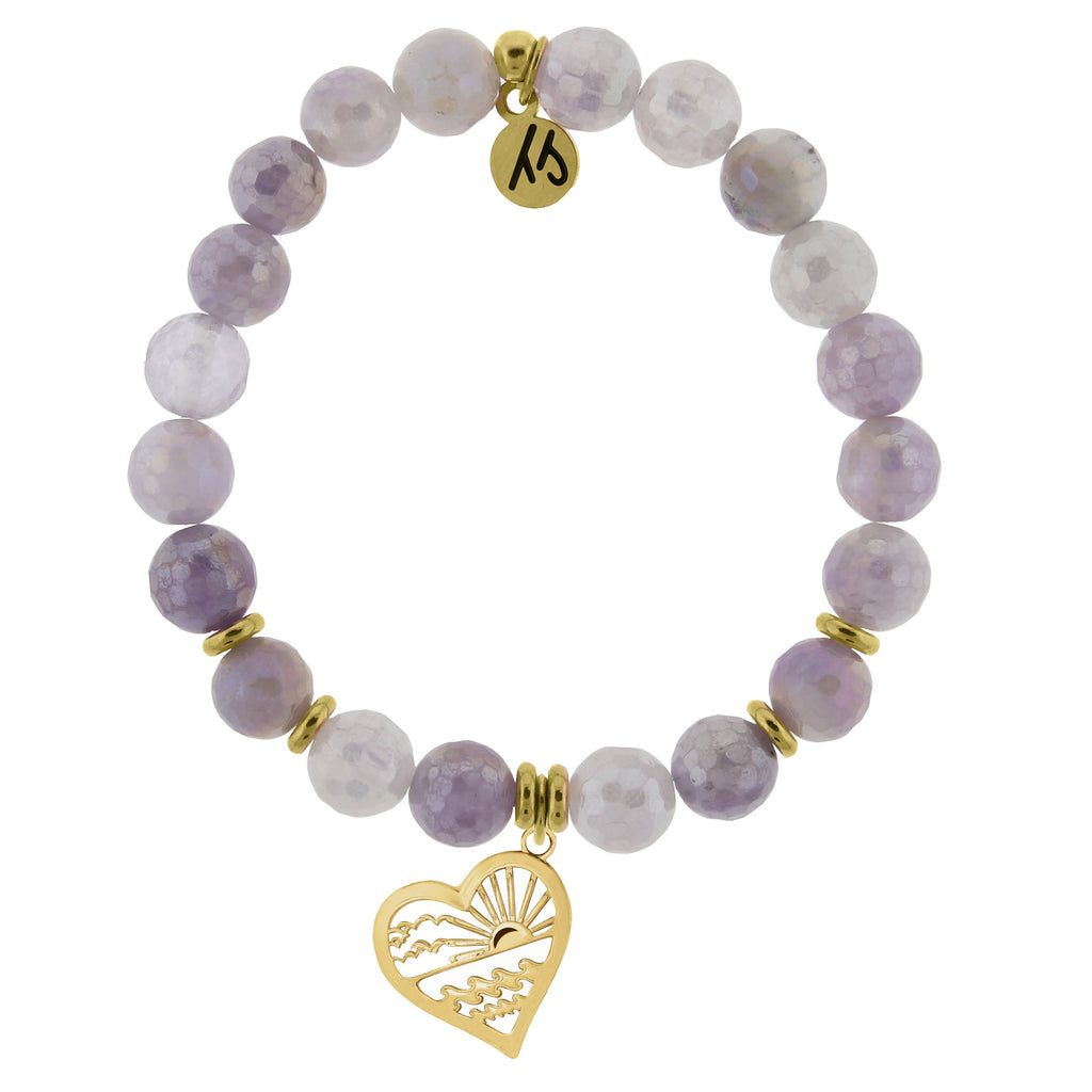 Gold Collection - Mauve Jade Stone Bracelet with Seas the Day Gold Charm
