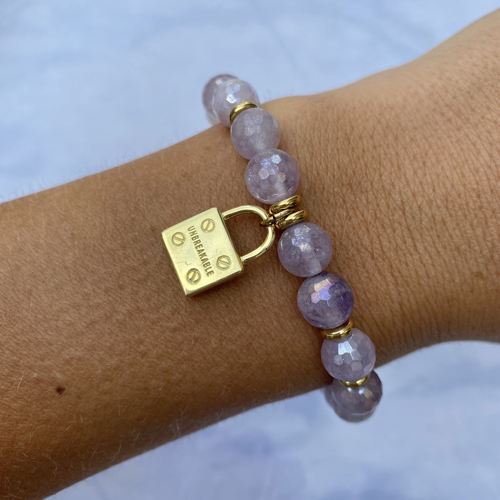 Gold Collection - Mauve Jade Stone Bracelet with Unbreakable Gold Charm