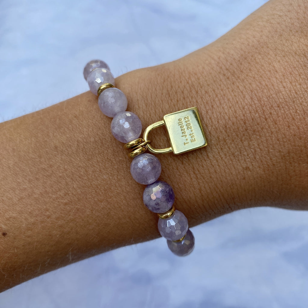 Gold Collection - Mauve Jade Stone Bracelet with Unbreakable Gold Charm
