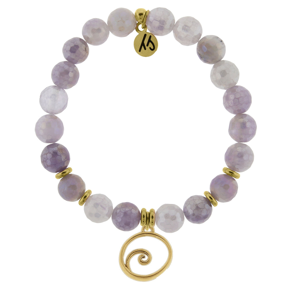 Gold Collection - Mauve Jade Stone Bracelet with Wave Gold Charm