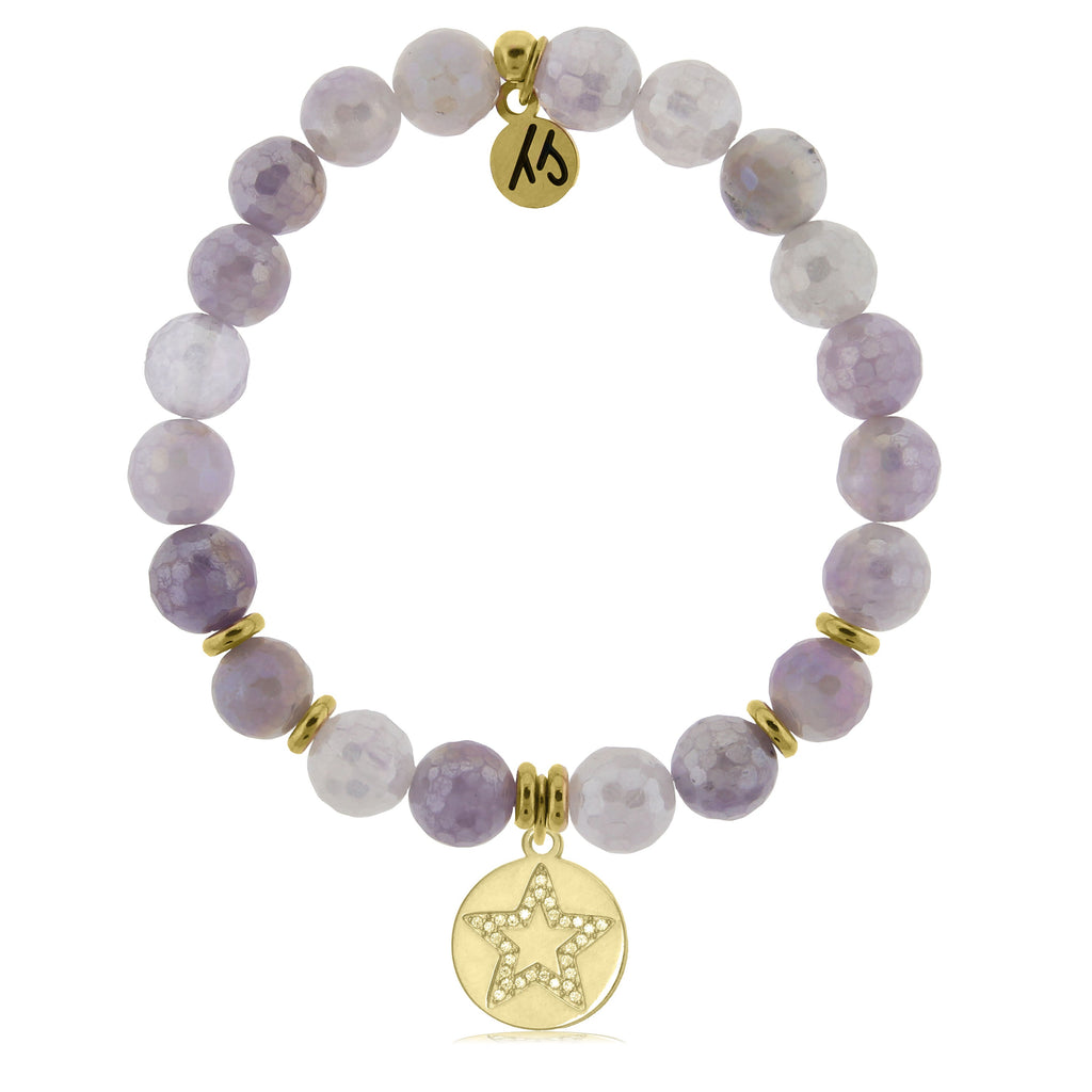 Gold Collection - Mauve Jade Stone Bracelet with Wish on a Star Gold Charm
