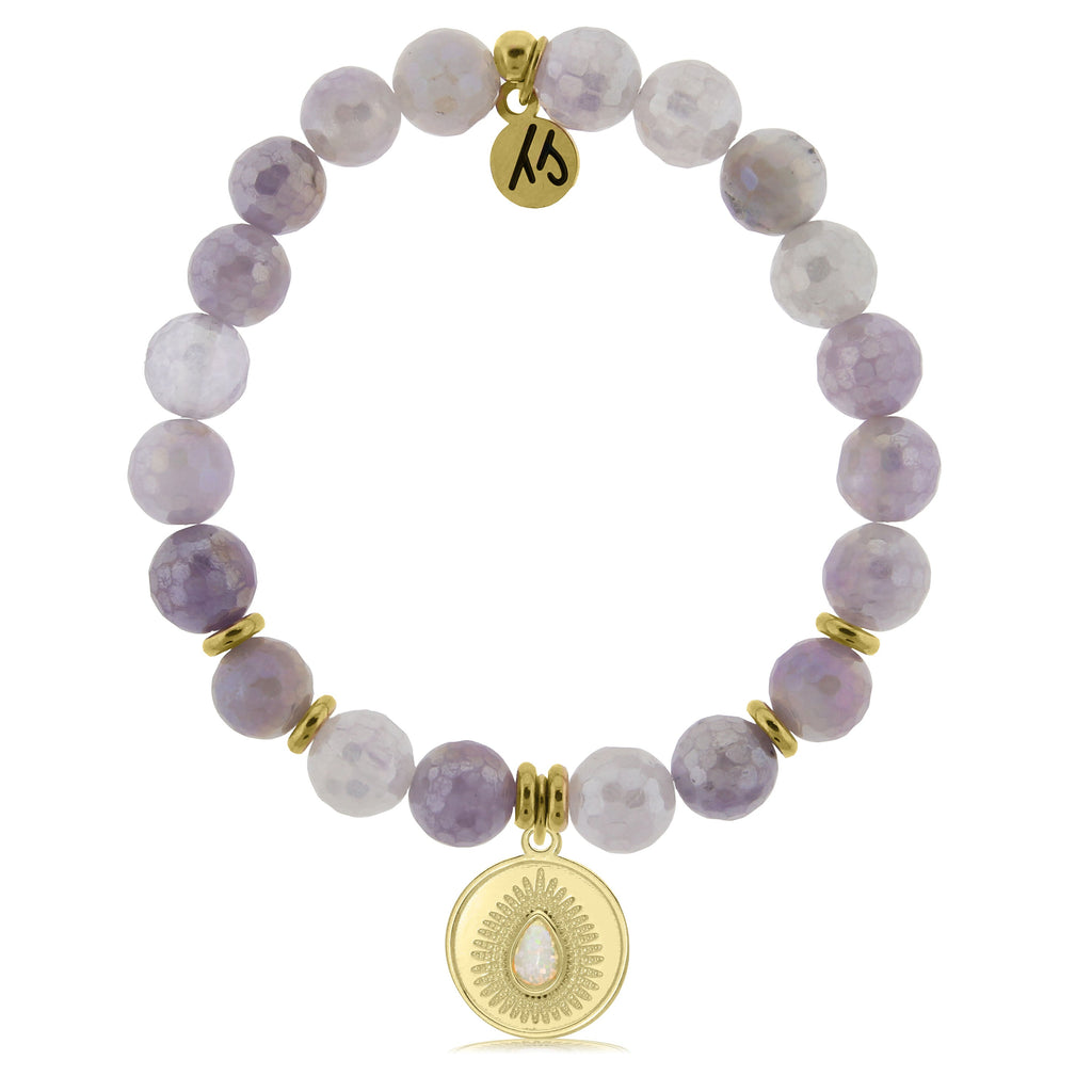 Gold Collection - Mauve Jade Stone Bracelet with You're one of a Kind Gold Charm