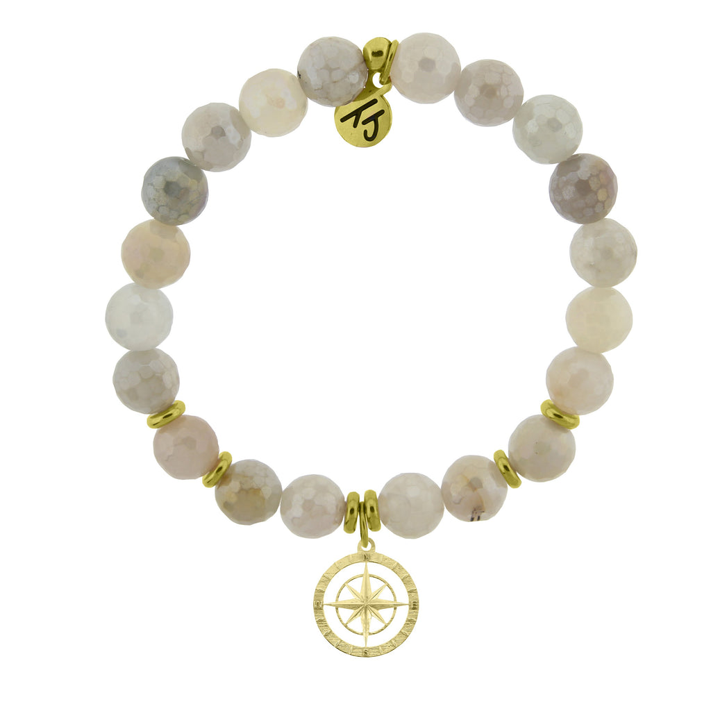 Gold Collection - Moonstone Stone Bracelet with Compass Rose Gold Charm