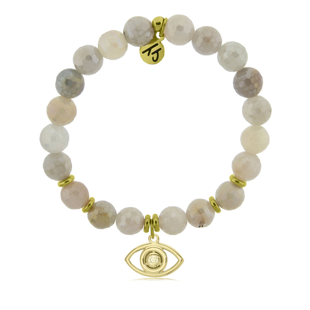 Gold Collection - Moonstone Stone Bracelet with Evil Eye Gold Charm