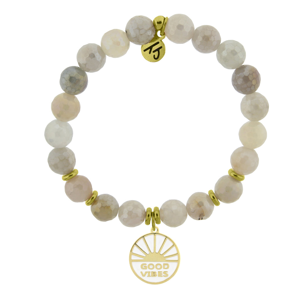 Gold Collection - Moonstone Stone Bracelet with Good Vibes Gold Charm