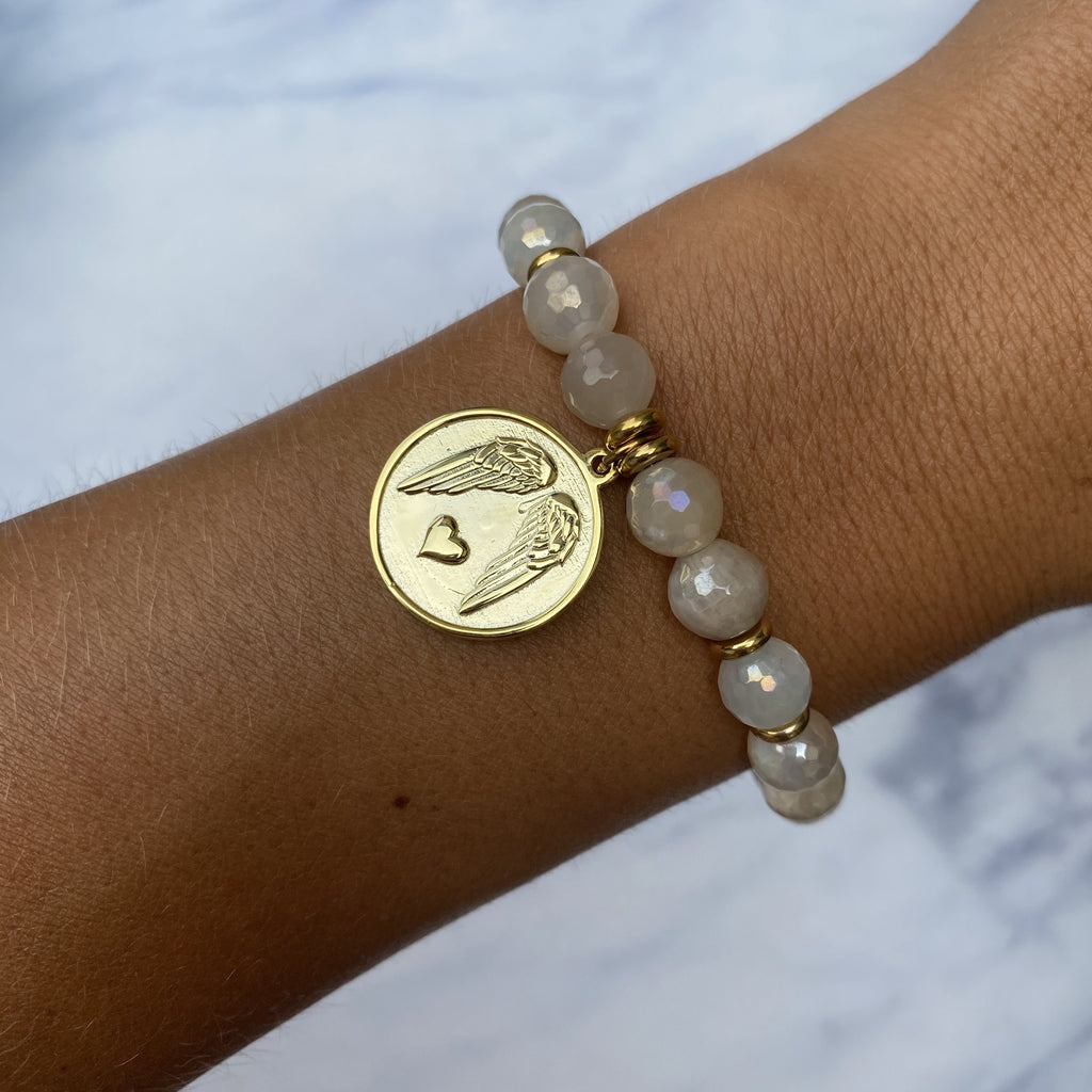 Gold Collection - Moonstone Stone Bracelet with Guardian Gold Charm