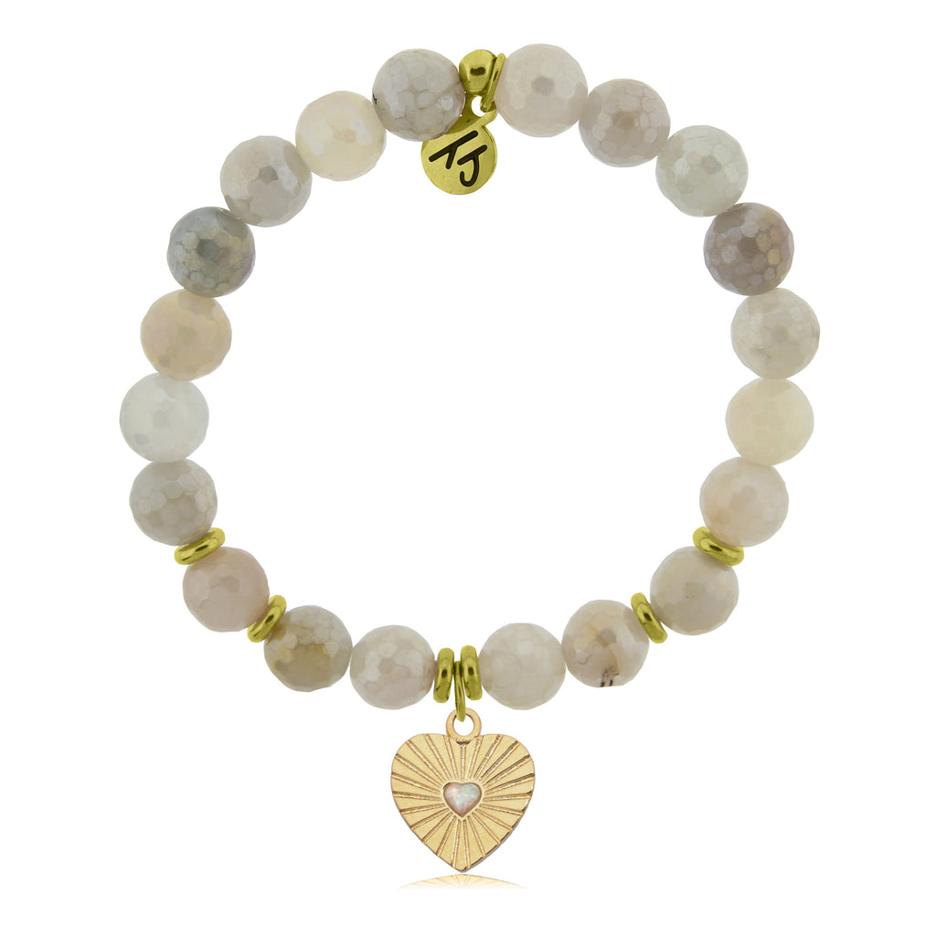 Gold Collection - Moonstone Stone Bracelet with Heart Gold Charm