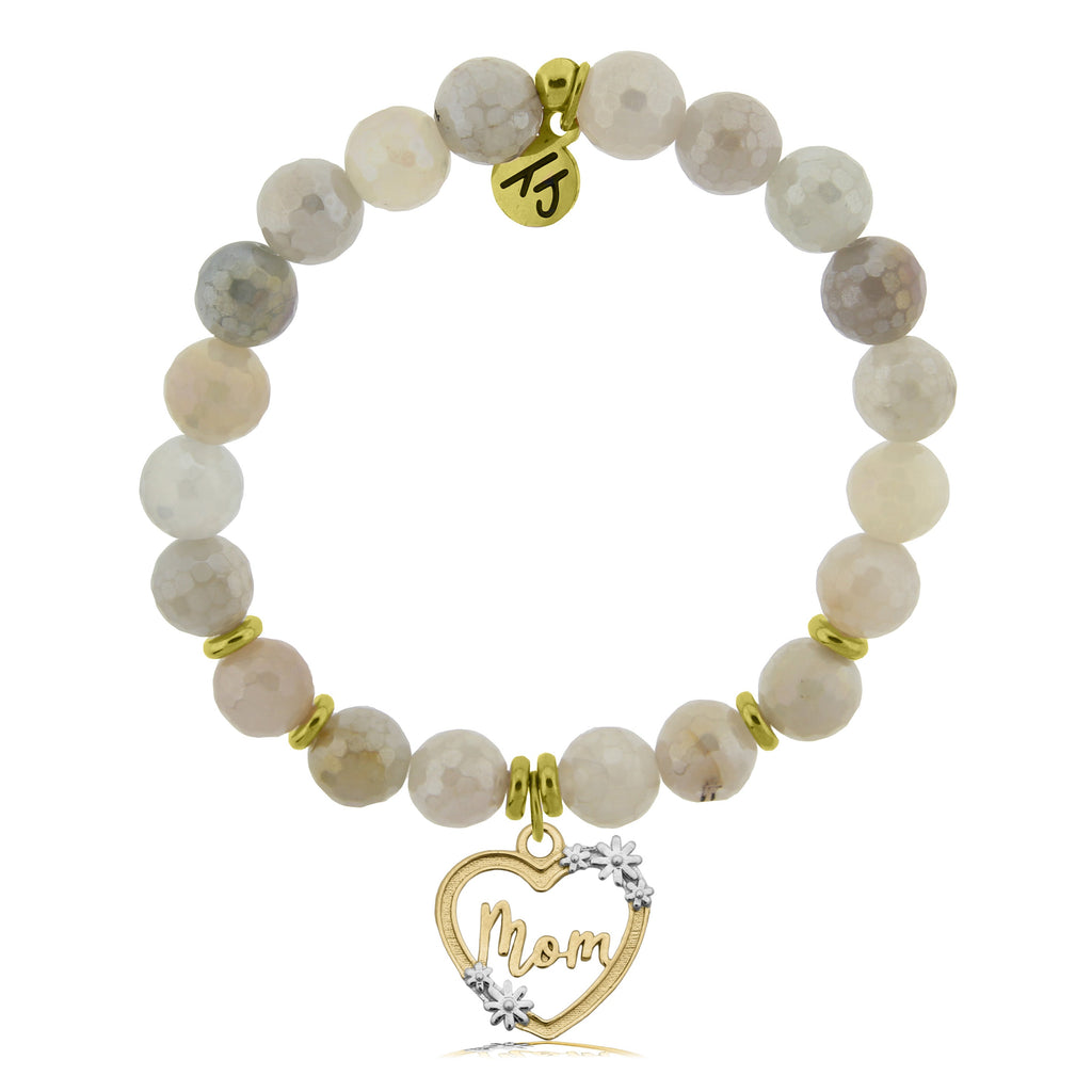 Gold Collection - Moonstone Stone Bracelet with Heart Mom Charm