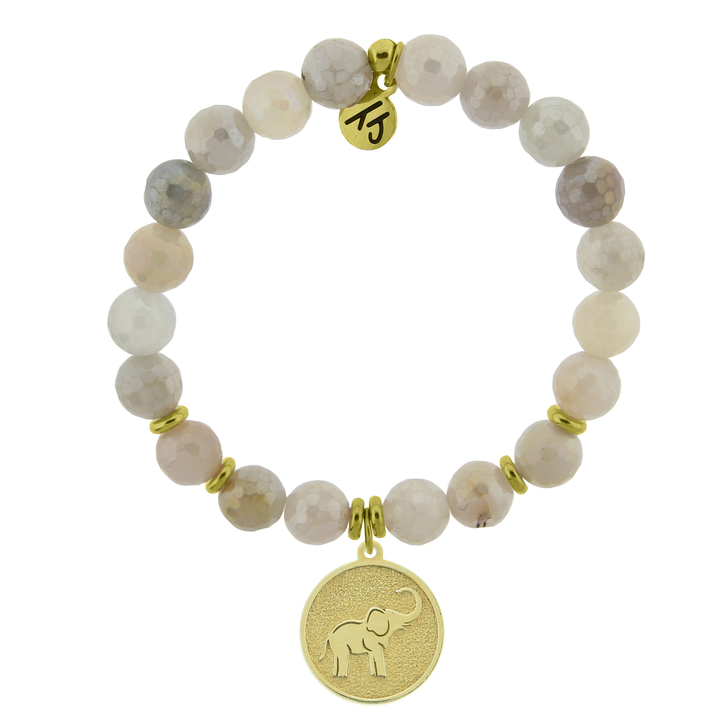 Gold Collection  Moonstone Gemstone Bracelet with Lucky Elephant Gold  Charm  T Jazelle